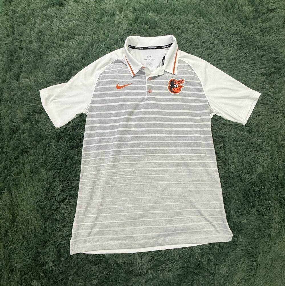 Nike Dri-FIT Baltimore Orioles Men's M Medium Grey White Orange Polo Shirt MLB